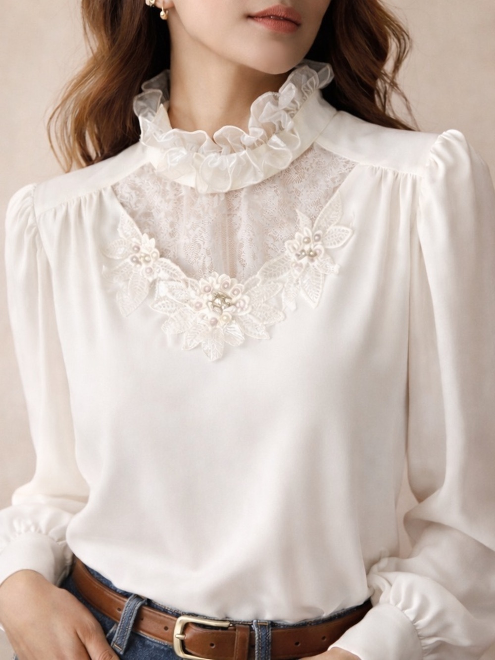 🆓 $0 WITH PURCHASE - 🧵 STYLE RITE BLOUSE Canadian Vintage Secretary Lace Sz S